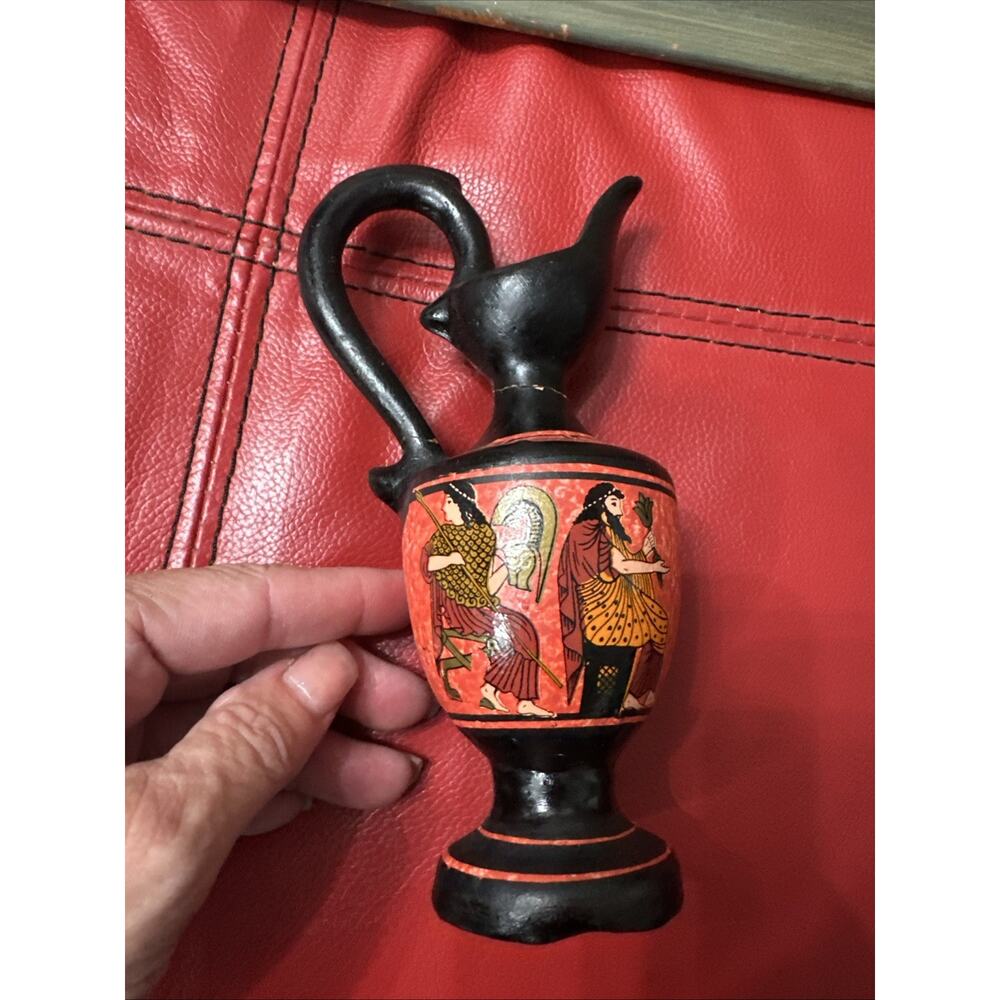 Vintage Handmade Pottery Pitcher Made In Greece Munich Museum Souvenir‎ Unique!